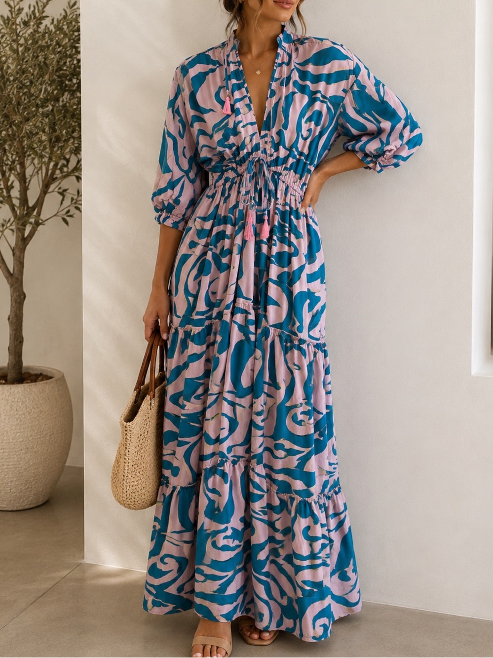 Women’s Teal & Blush Printed Maxi Dress